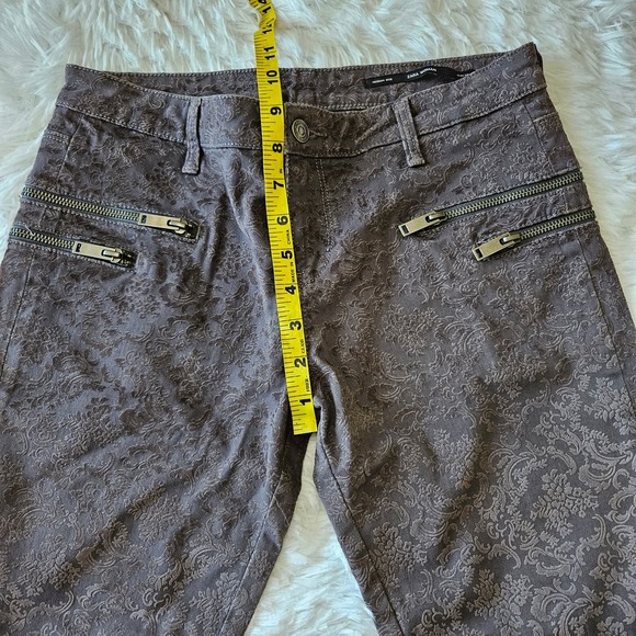 Zara Woman Slim Fit Gray‎ Jacquard Floral Mid Rise Pant. Size 4 - Picture 6 of 12